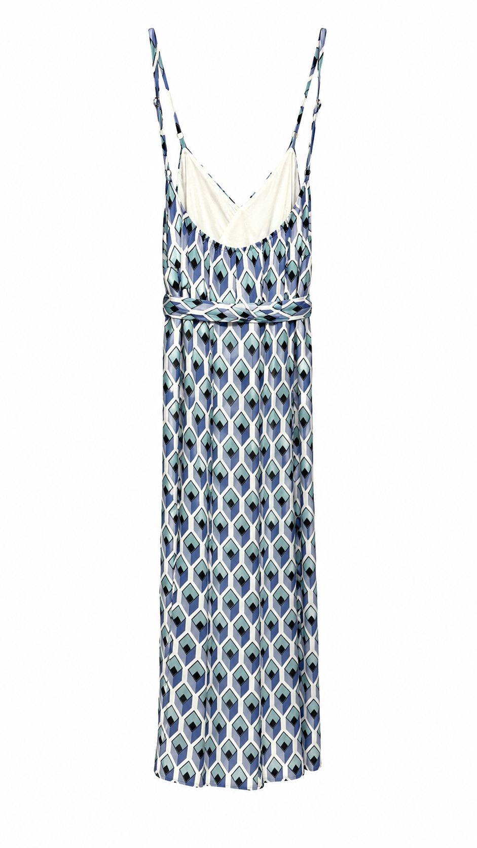 Vestido Largo Estampado Geométrico Azul con Tirantes Finos
