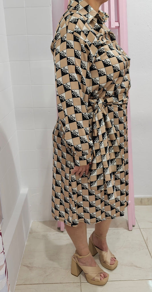 Vestido negro y beige logotipo Rinascimento