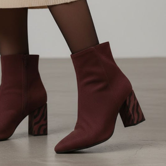 Botines Burdeos con Tacón Estampado