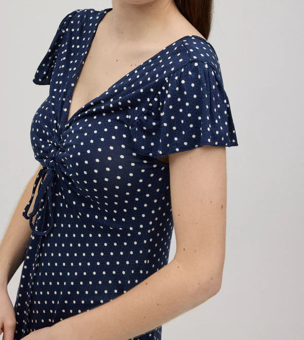 Vestido midi mujer cuello a V estampado lunares fresco y femenino