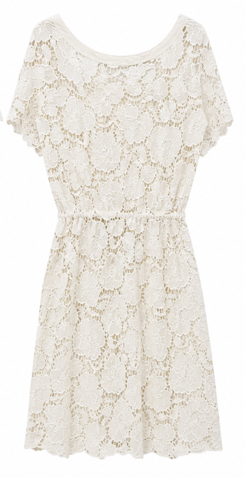 Vestido de Encaje Floral Marfil con Cintura Ajustable