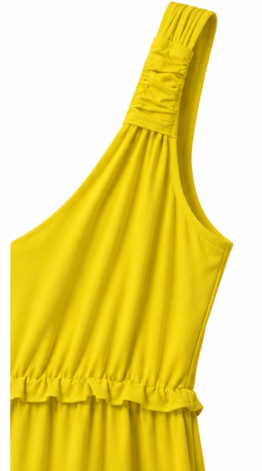 Vestido Fluido Amarillo con Detalle Fruncido
