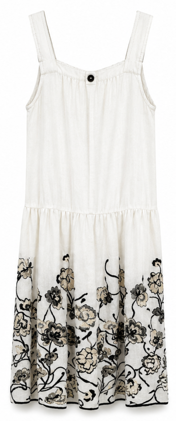 Vestido Blanco Bordado Floral con Botones