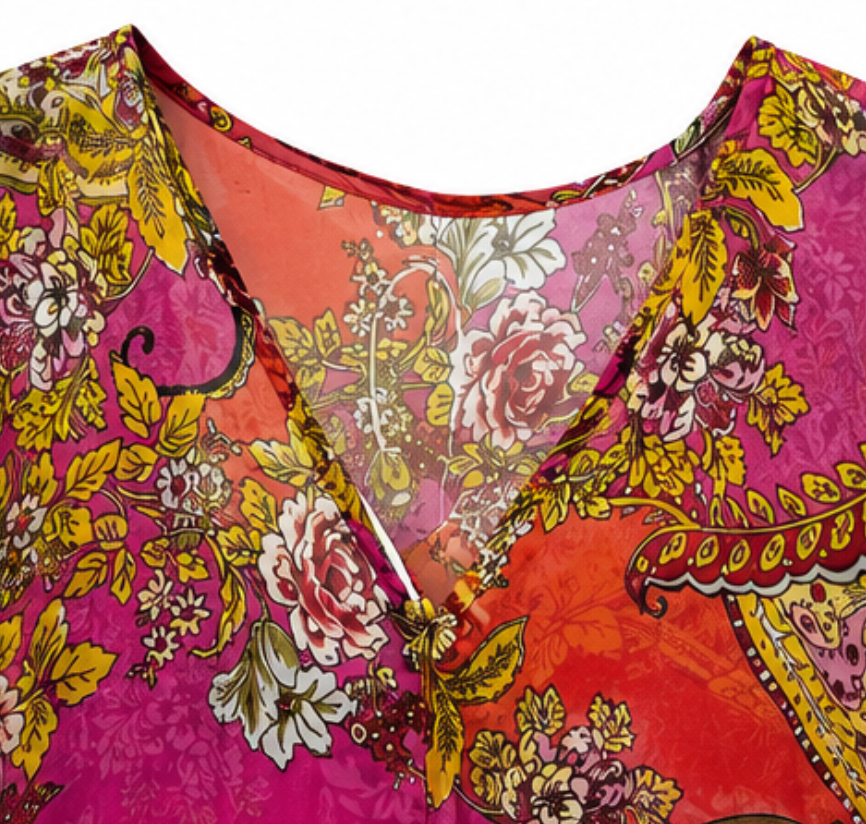 Vestido Kaftán Estampado Fucsia & Coral