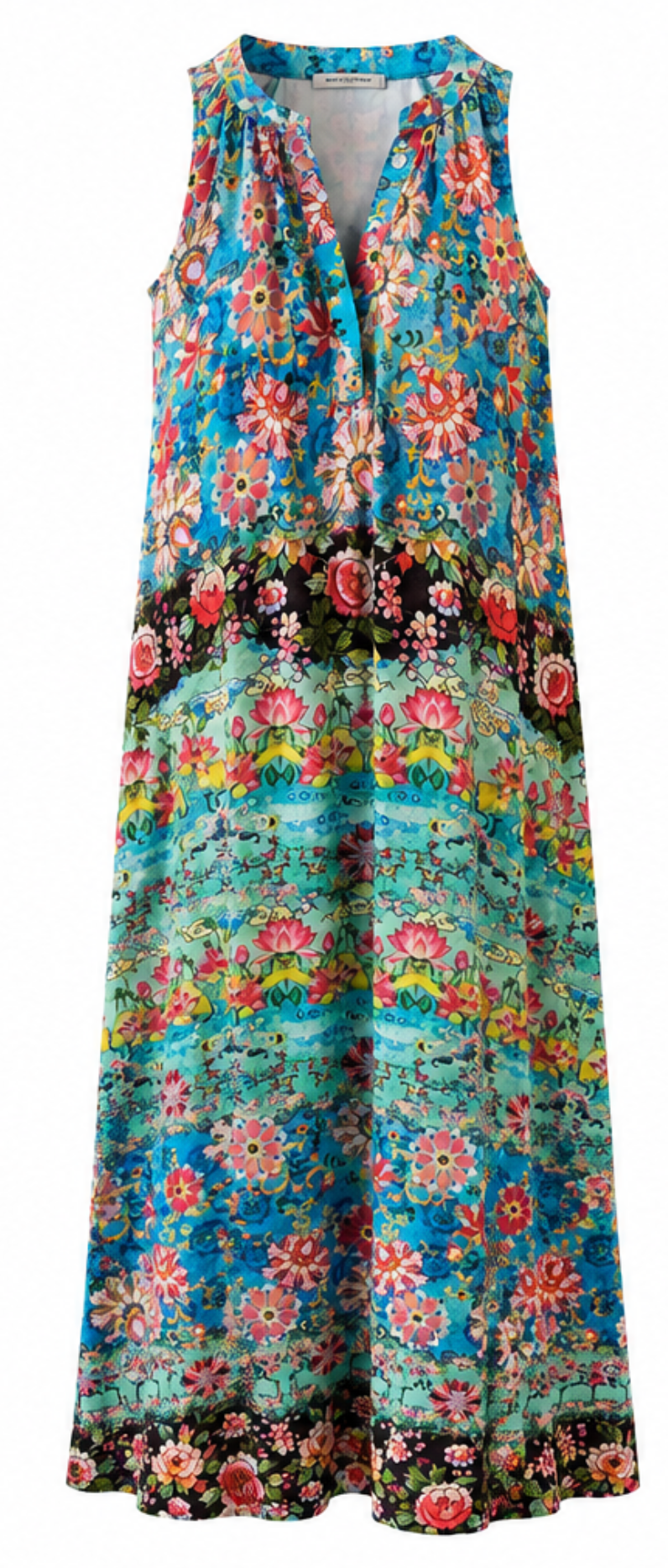 Vestido Largo Boho Floral Turquesa – Escote Halter