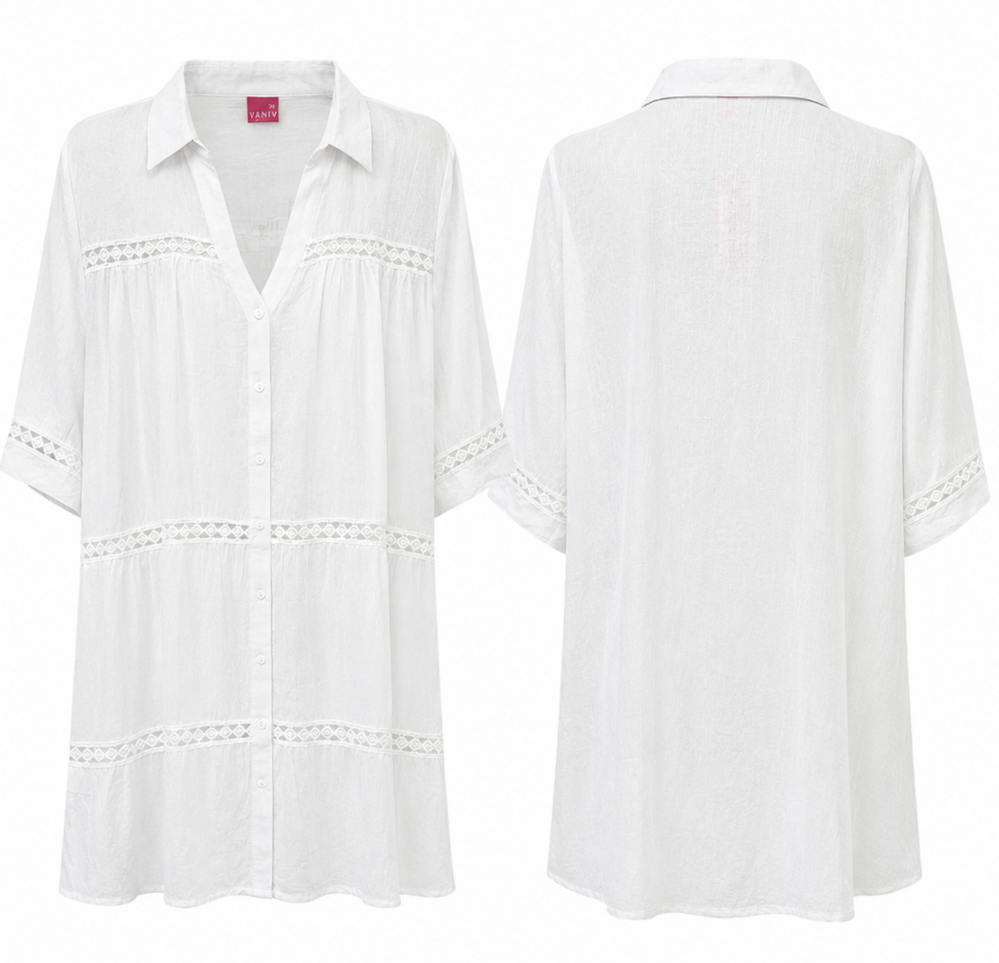 Vestido Camisero Blanco Calado – Elegancia Natural