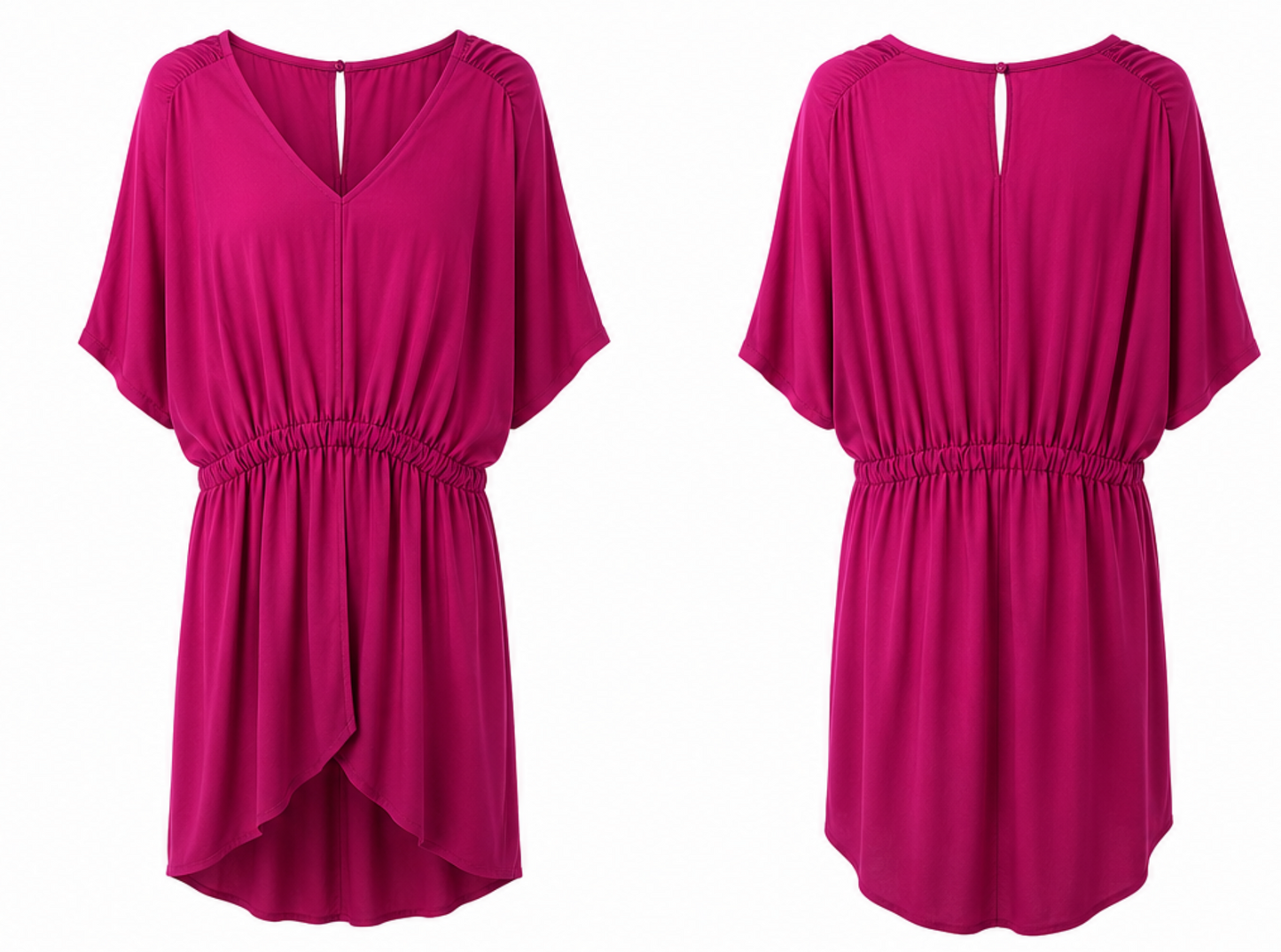 Vestido Fucsia Fluido con Cintura Elástica