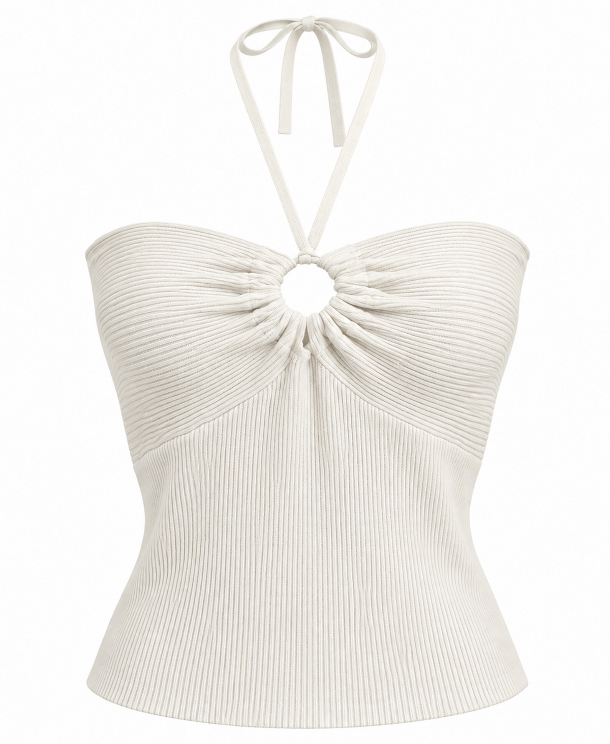 Top Halter Canalé con Abertura – Blanco Crudo