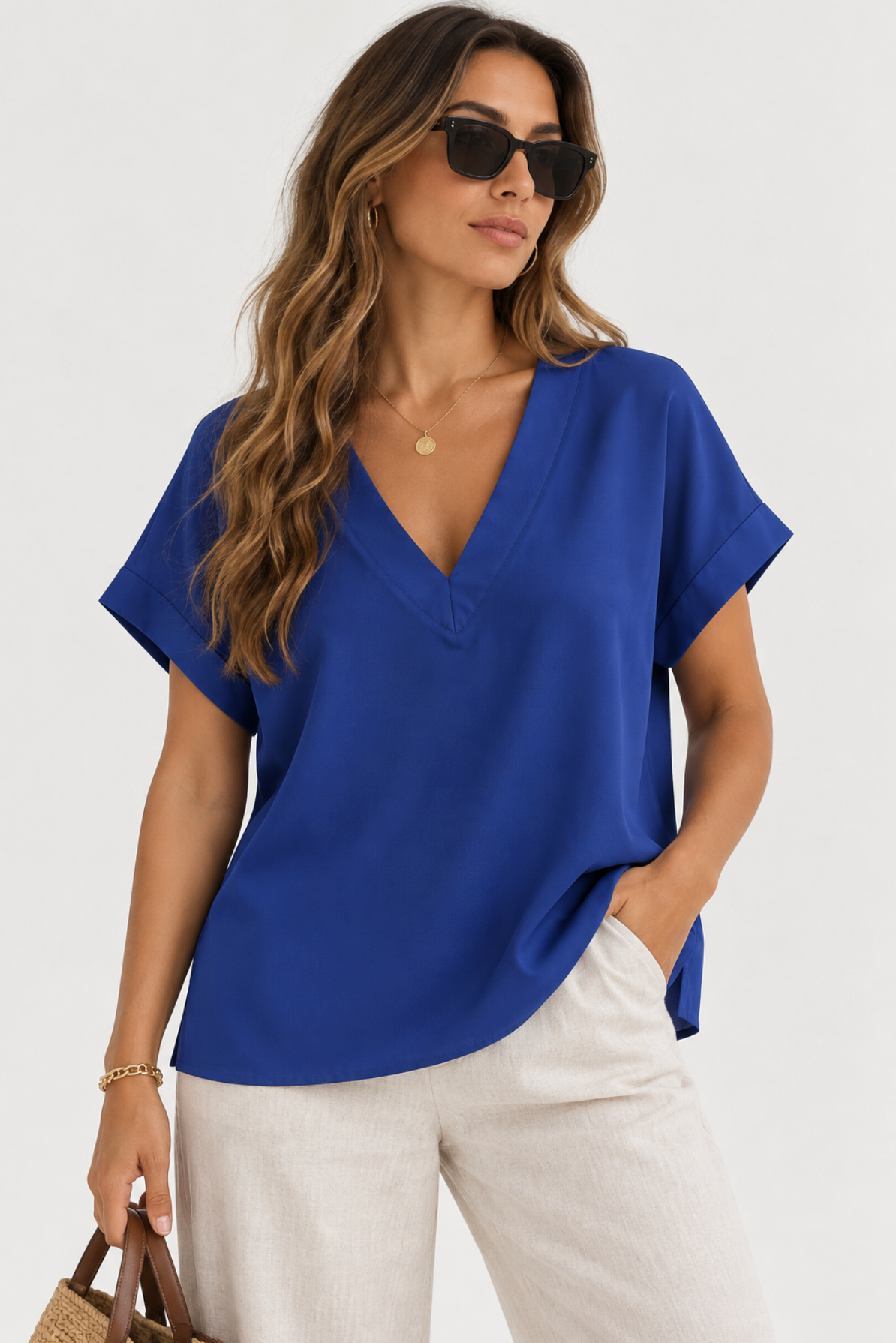 Blusa Azul Klein Escote V