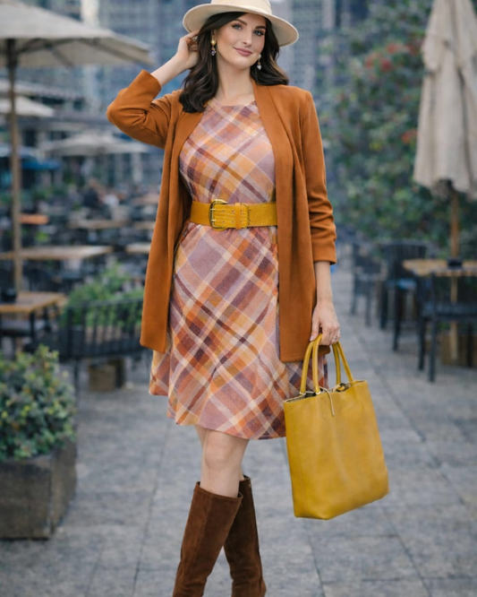 Vestido de Punto Geométrico Malva & Mostaza