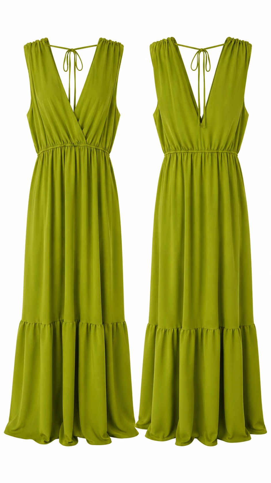 Vestido Largo Fluido Verde Lima con Escote Cruzado