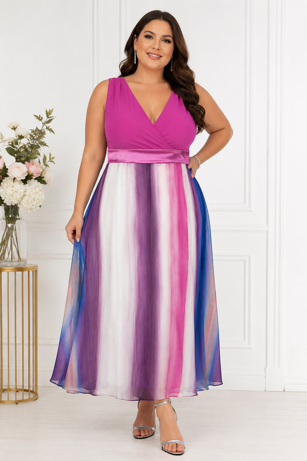 Vestido Midi Degradado Fucsia y Azul Curvy