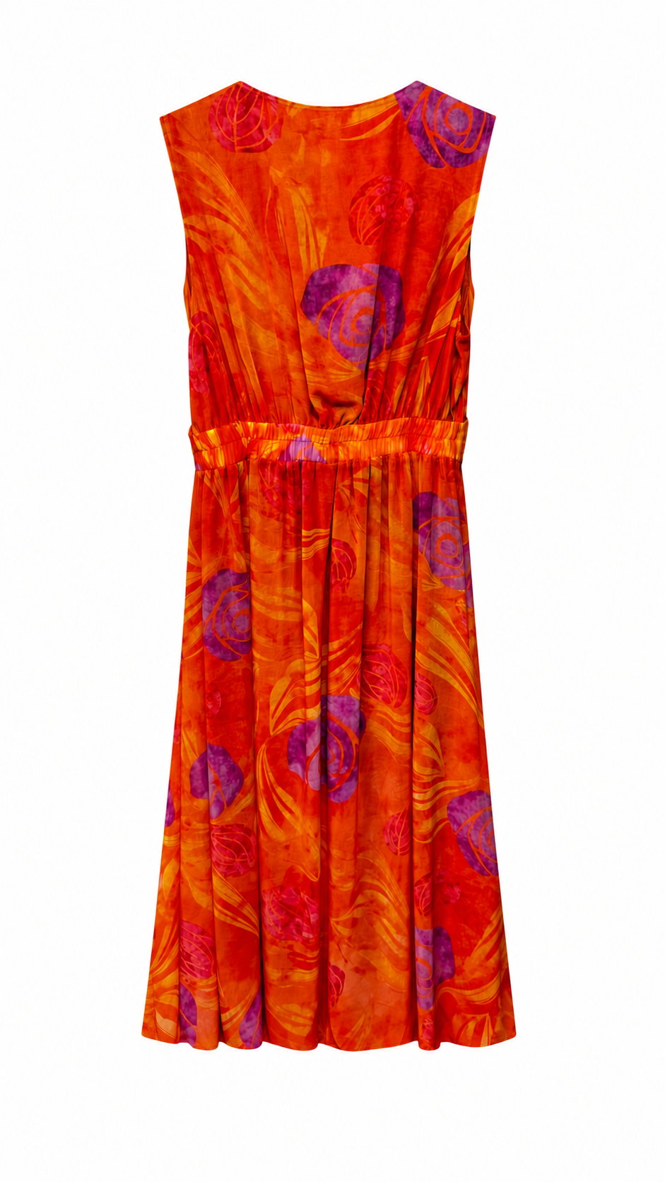 Vestido Largo Estampado Tropical Naranja con Escote Cruzado