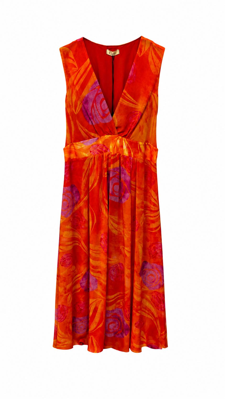 Vestido Largo Estampado Tropical Naranja con Escote Cruzado