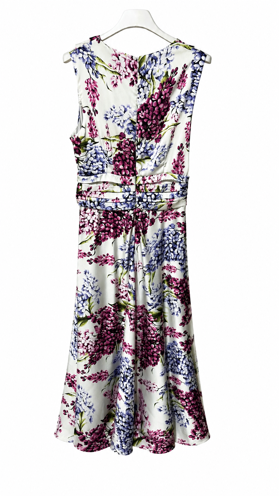 Vestido Largo Floral Satinado Blanco con Escote Cruzado