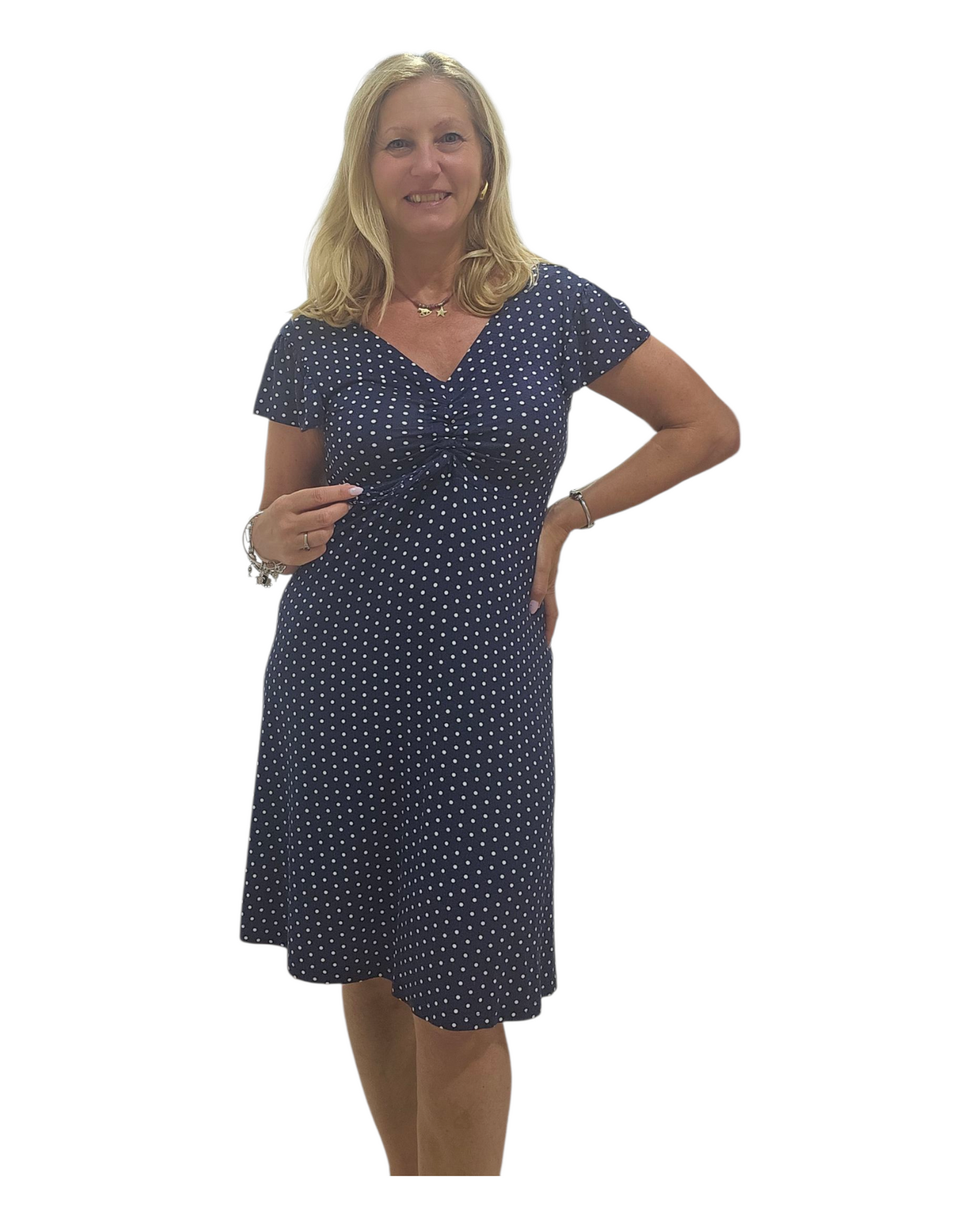Vestido midi mujer cuello a V estampado lunares fresco y femenino