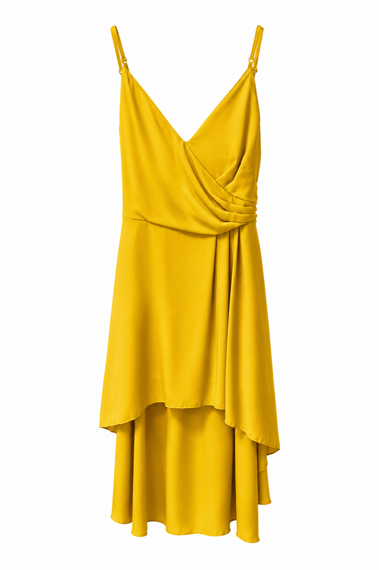 Vestido Asimétrico Amarillo Satinado