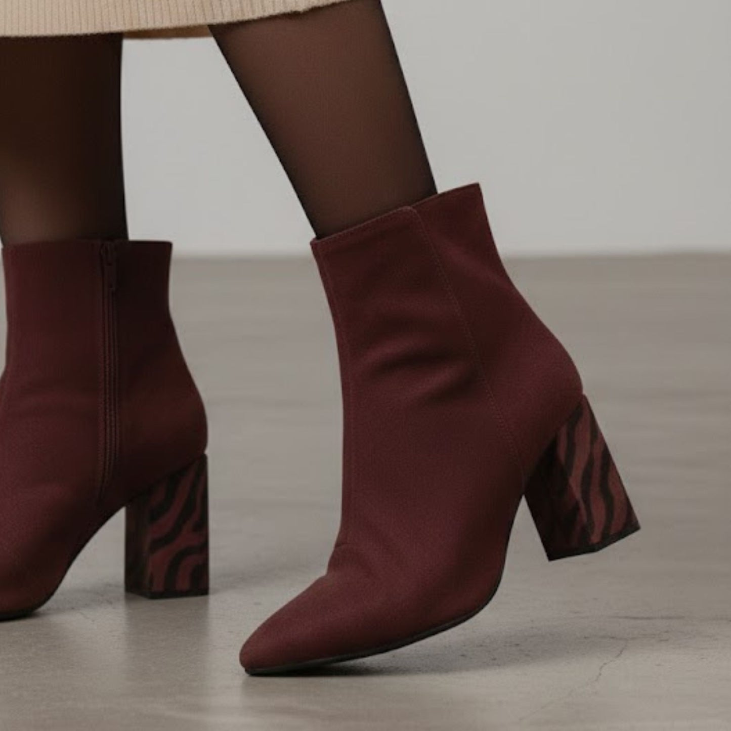 Botines Burdeos con Tacón Estampado