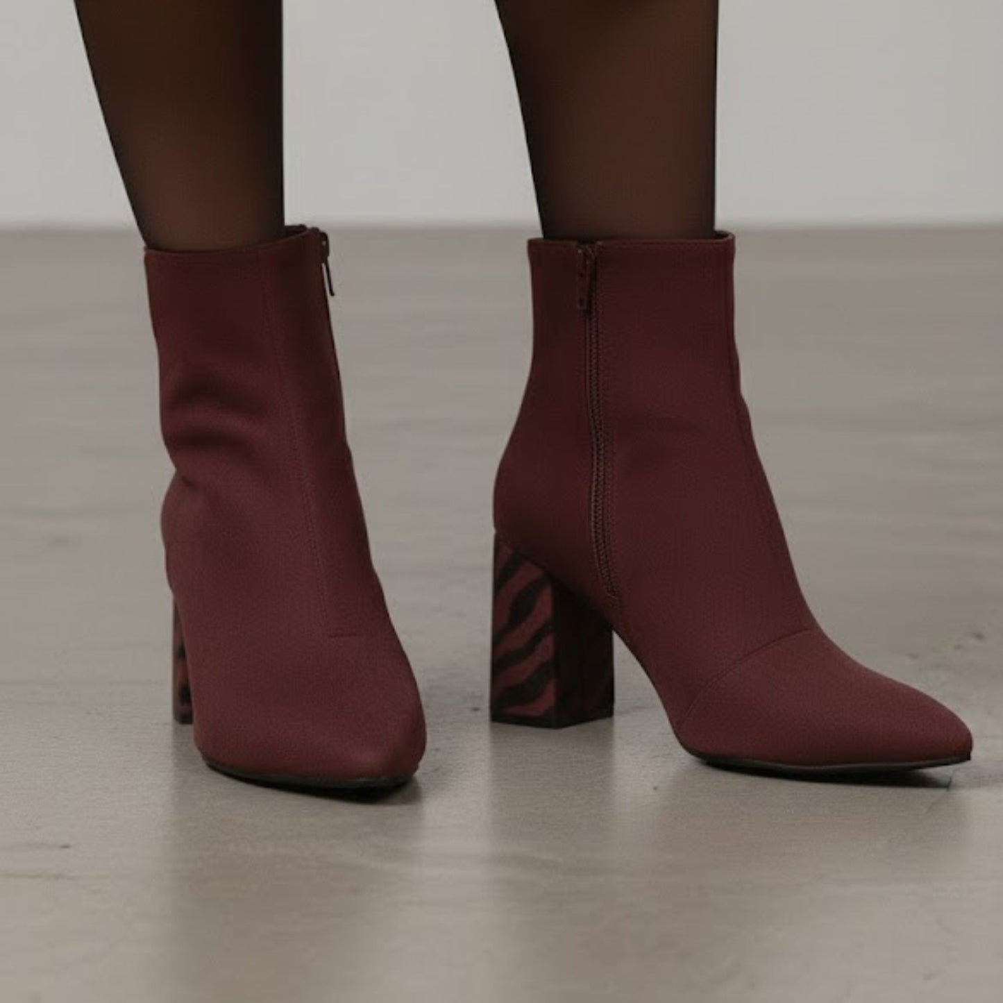 Botines Burdeos con Tacón Estampado