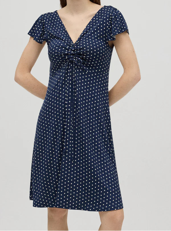Vestido midi mujer cuello a V estampado lunares fresco y femenino