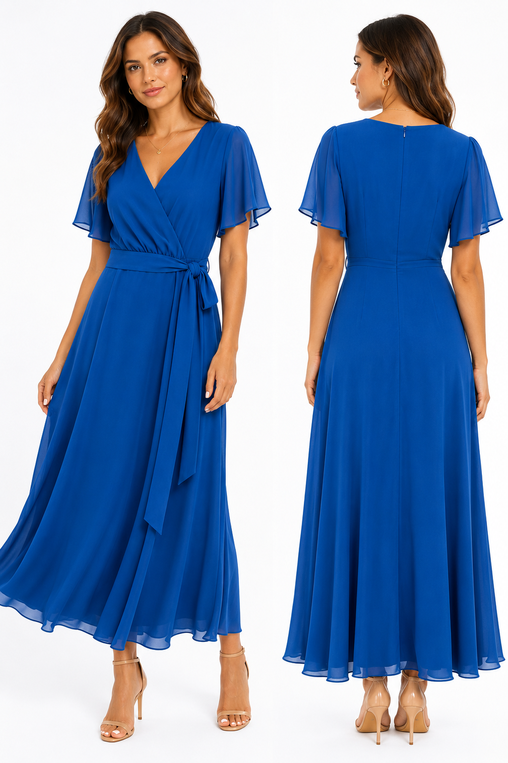 Vestido largo cruzado con cinturón