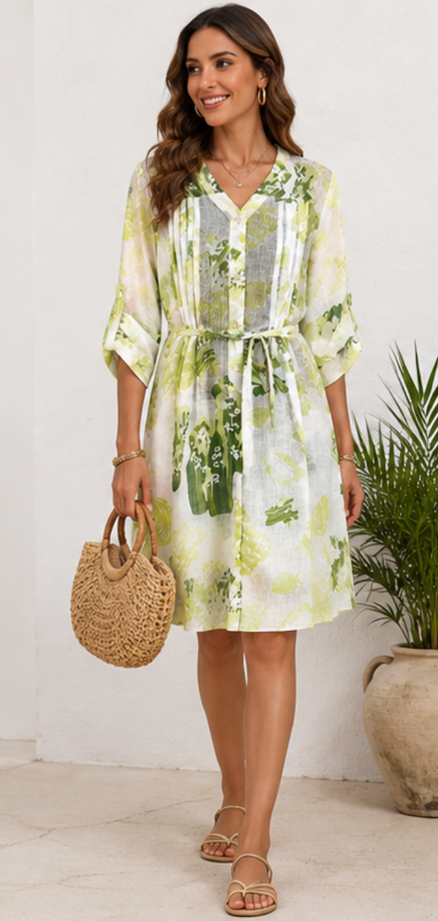 Vestido Camisero Lino Estampado