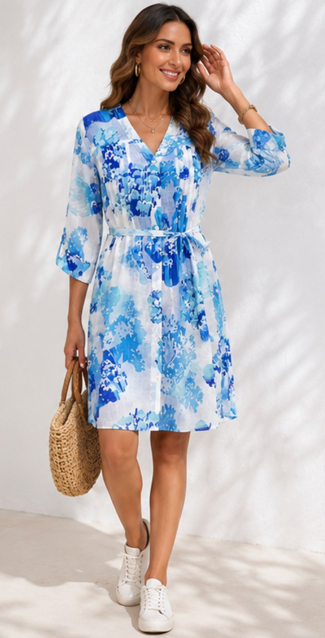 Vestido Camisero Lino Estampado