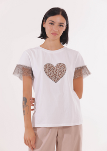 Camiseta de manga corta corazon leopard