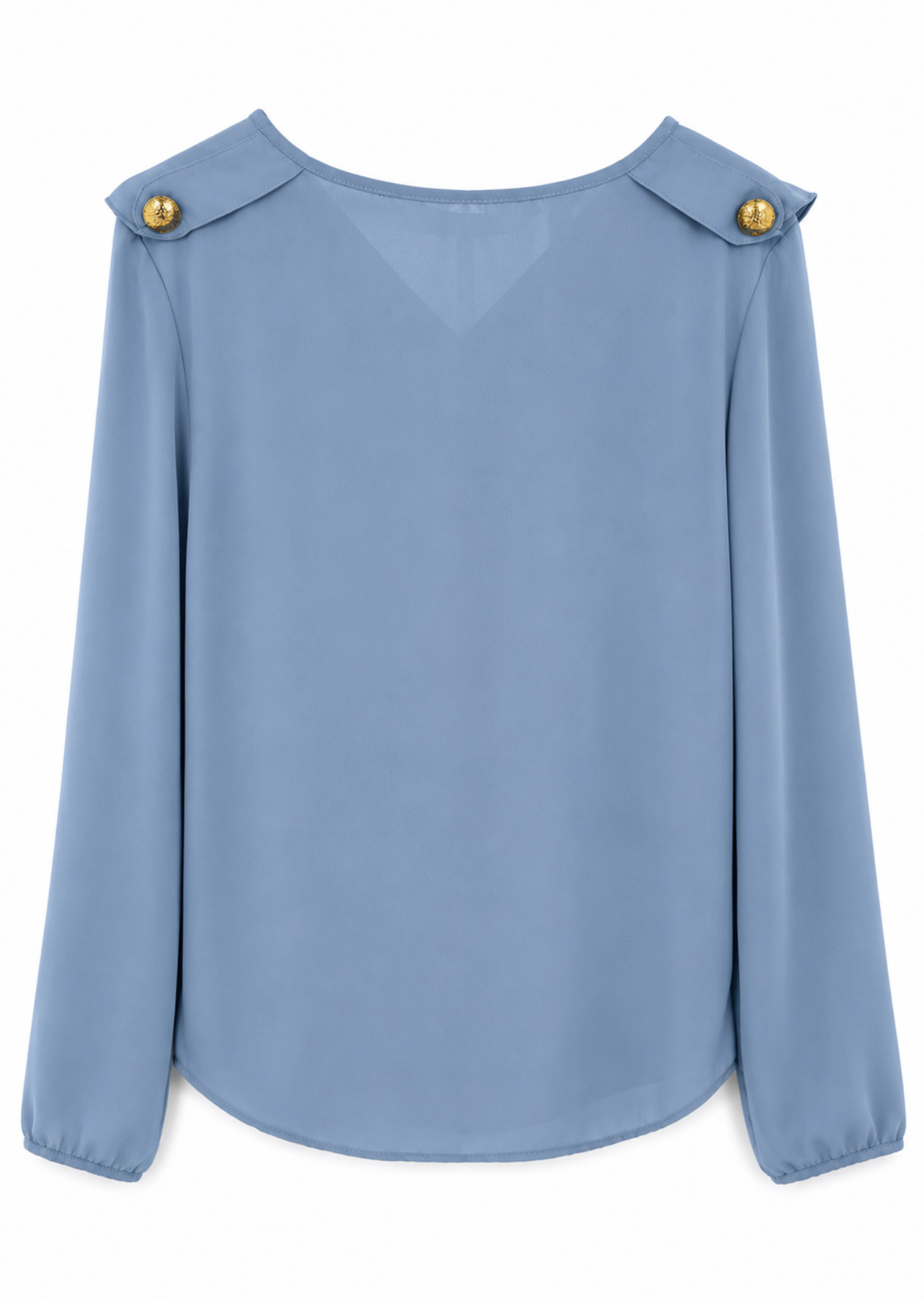 Blusa Celeste Volante Elegance – Detalle Dorado Espalda