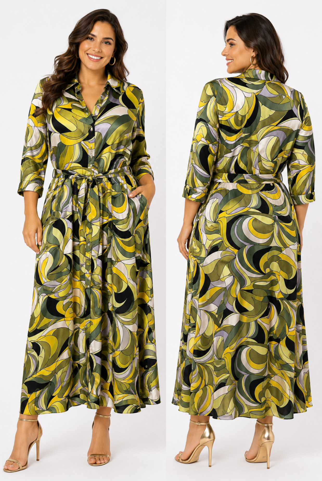 Vestido Maxi Retro Olive Glow