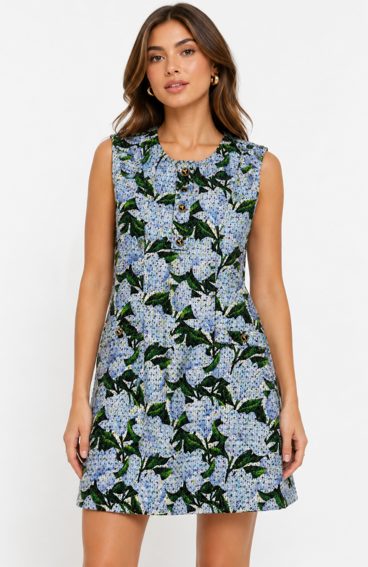 Vestido Tweed Floral Azure
