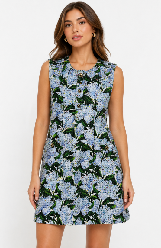 Vestido Tweed Floral Azure