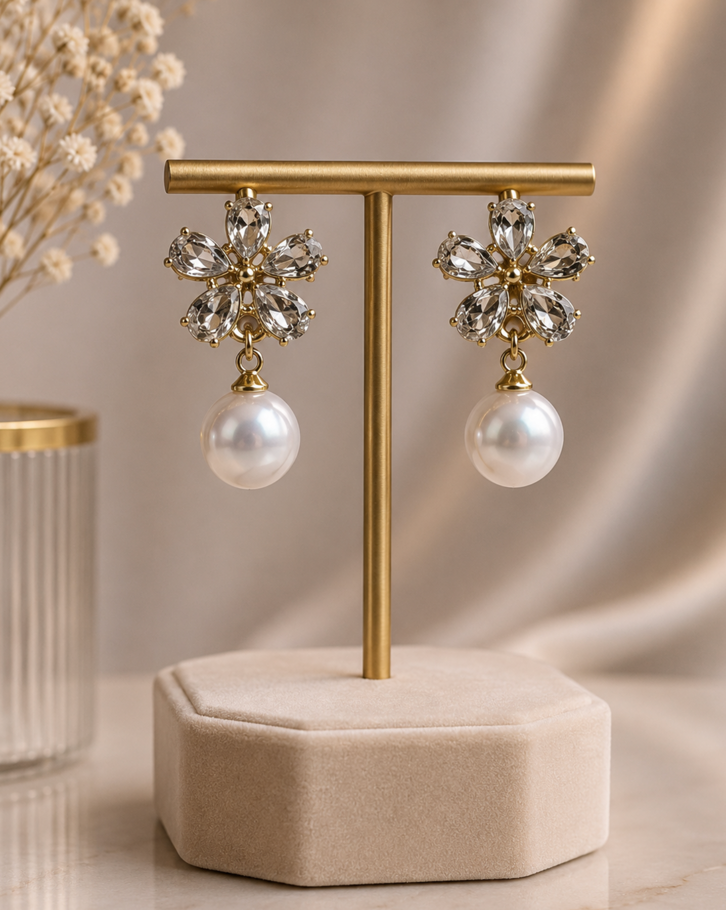 Pendientes Flor Perla Dorados