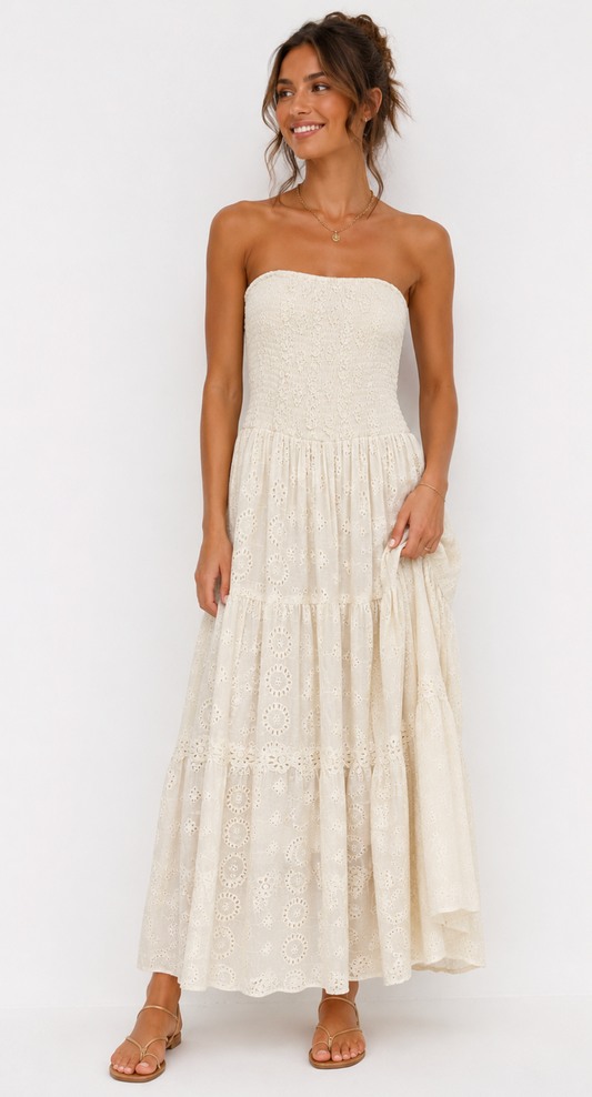Vestido Largo Bordado Ibiza Blanco