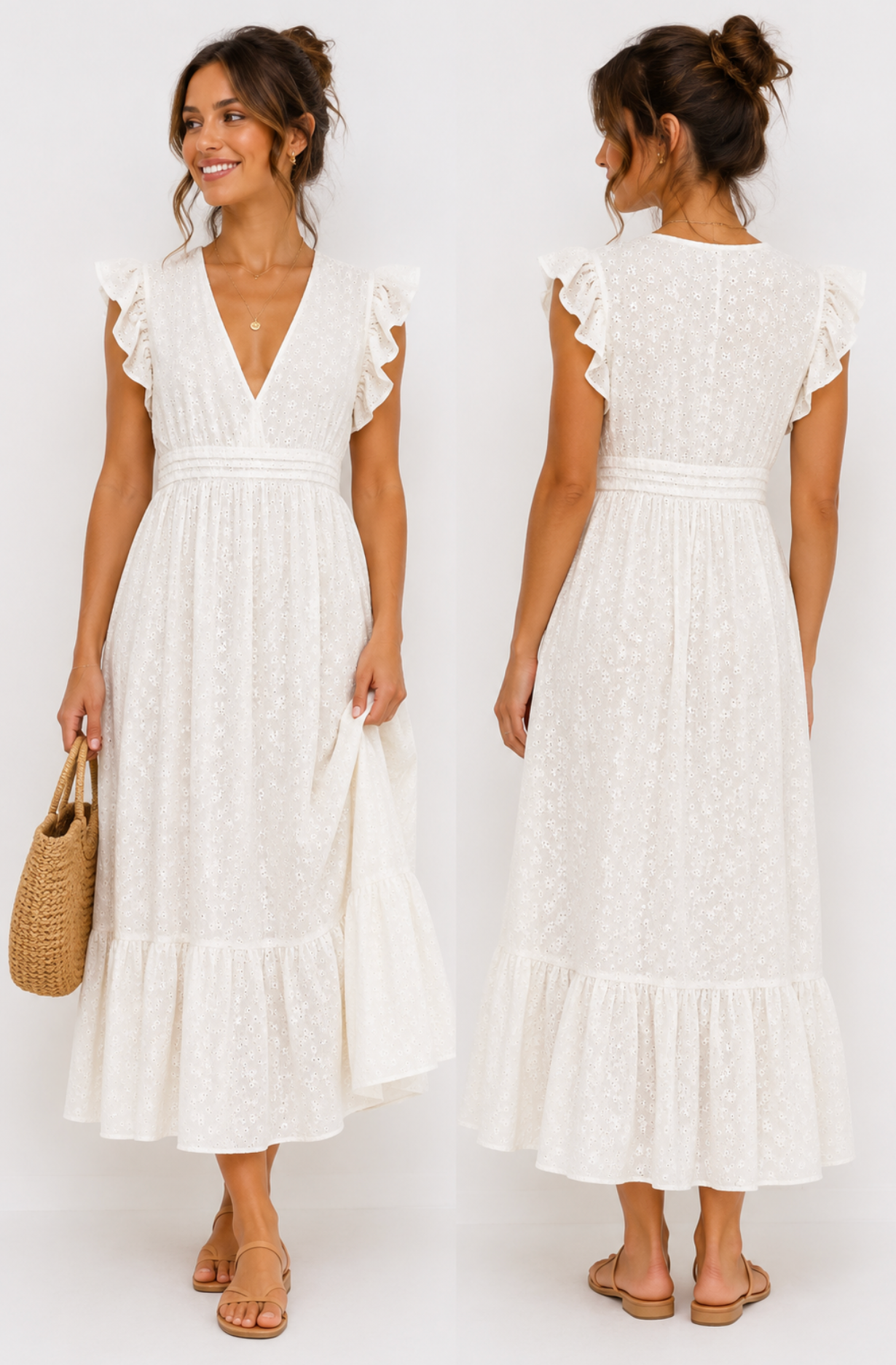 Vestido Largo Bordado Romantic Blanco