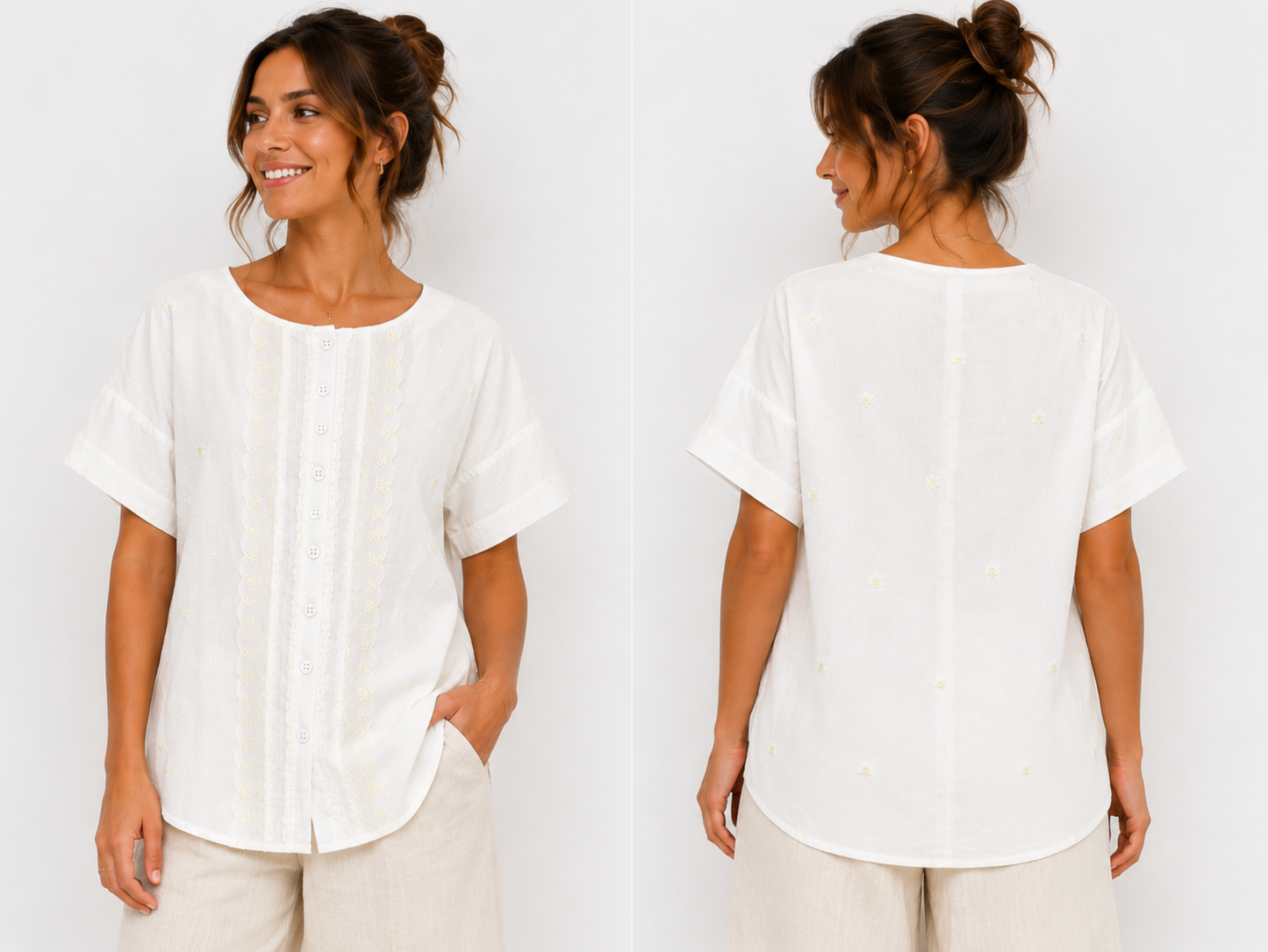 Camisa Bordada Floral Blanca