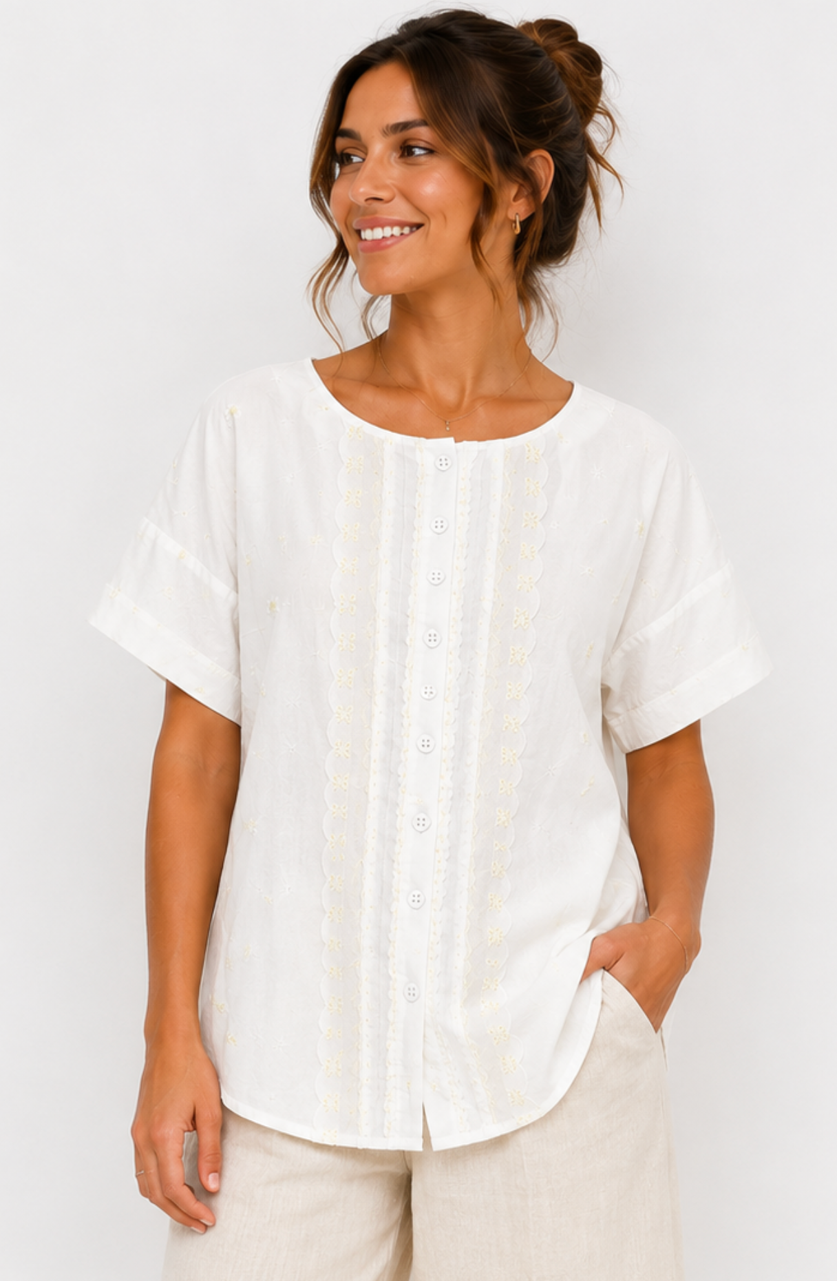 Camisa Bordada Floral Blanca