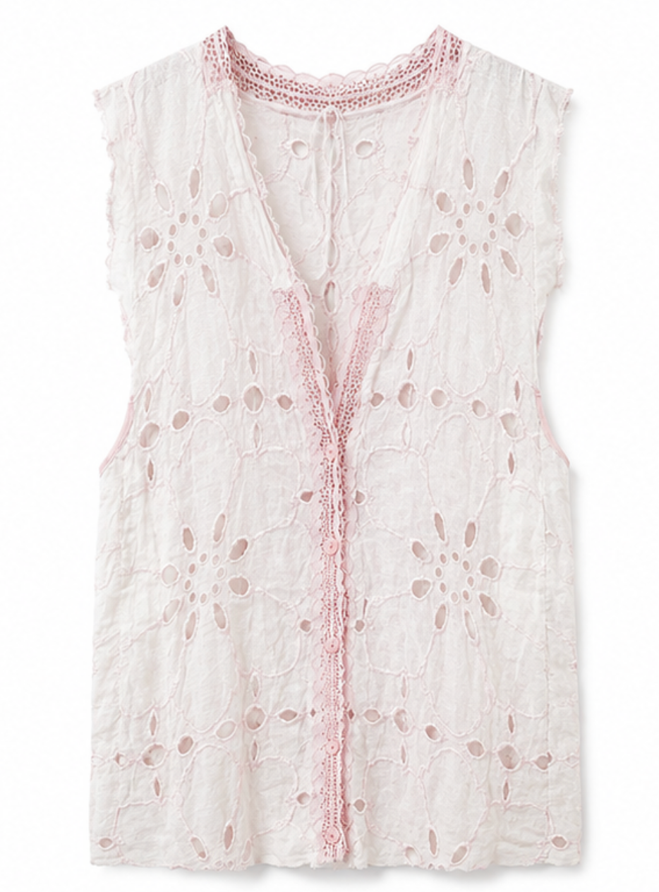Vestido Bordado Blanco y Rosa con Detalles de Encaje | Estilo Boho Chic