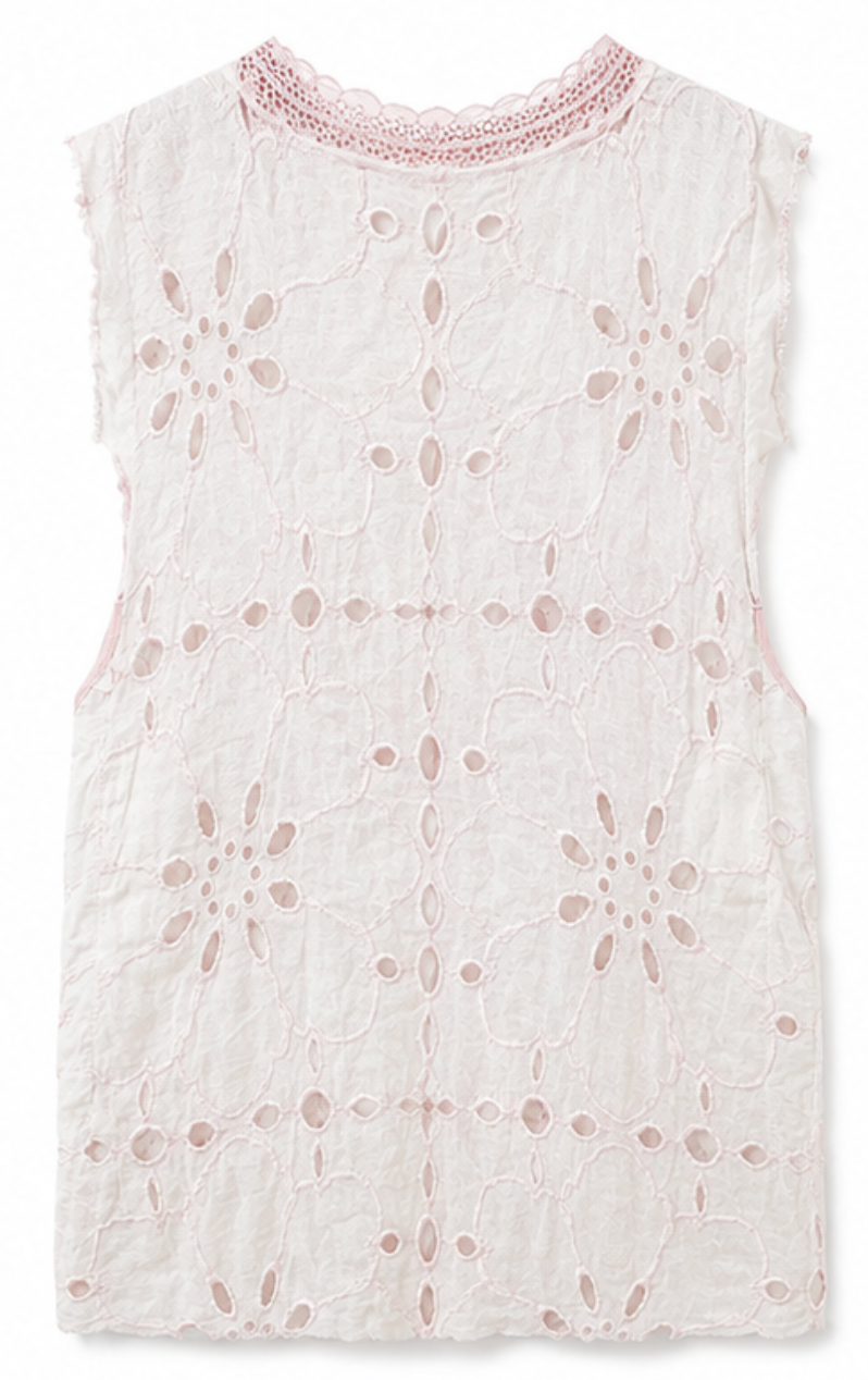 Vestido Bordado Blanco y Rosa con Detalles de Encaje | Estilo Boho Chic