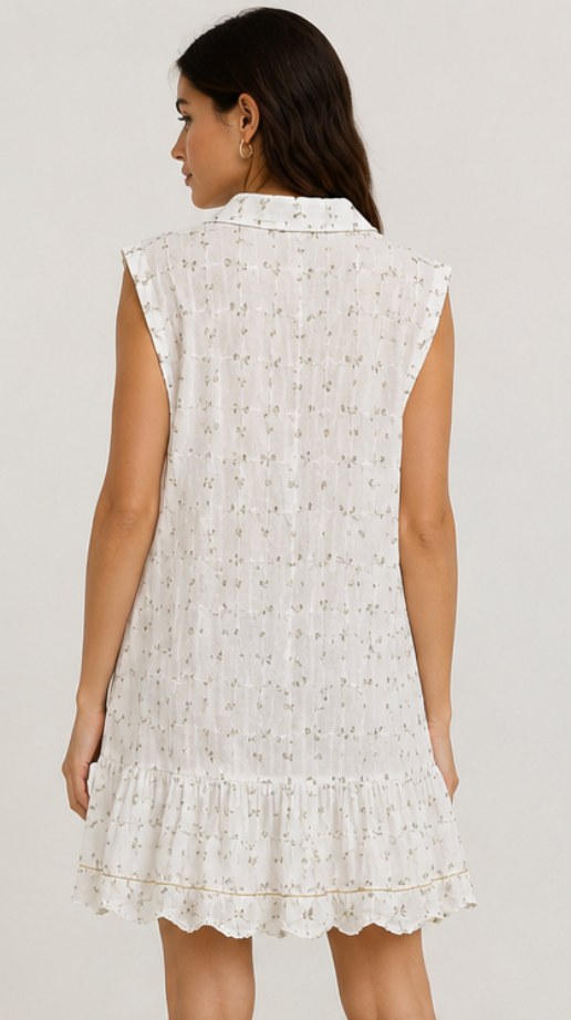 Vestido Bordado Blanco y Rosa con Detalles de Encaje | Estilo Boho Chic