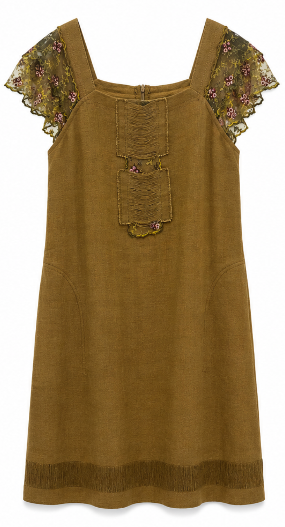 Vestido Lino Bordado Oliva