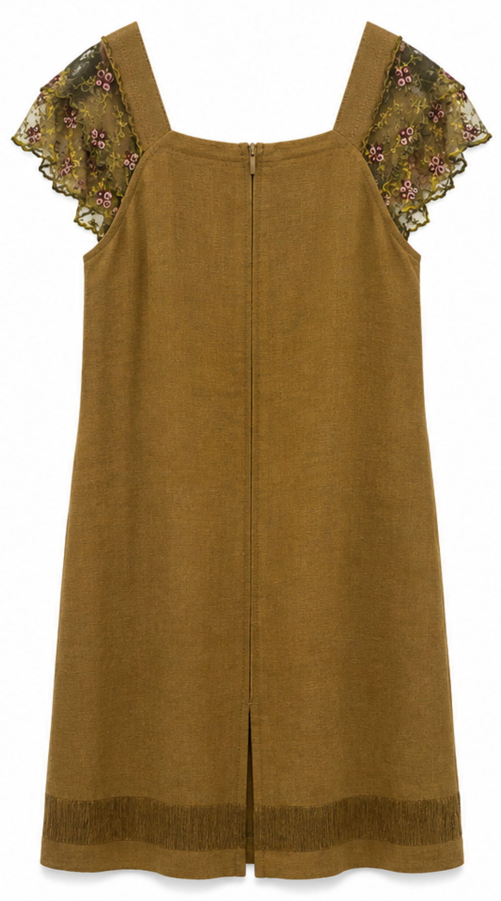 Vestido Lino Bordado Oliva