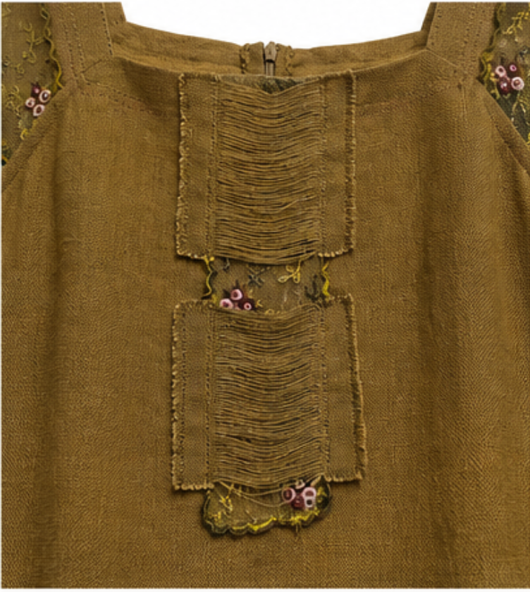 Vestido Lino Bordado Oliva