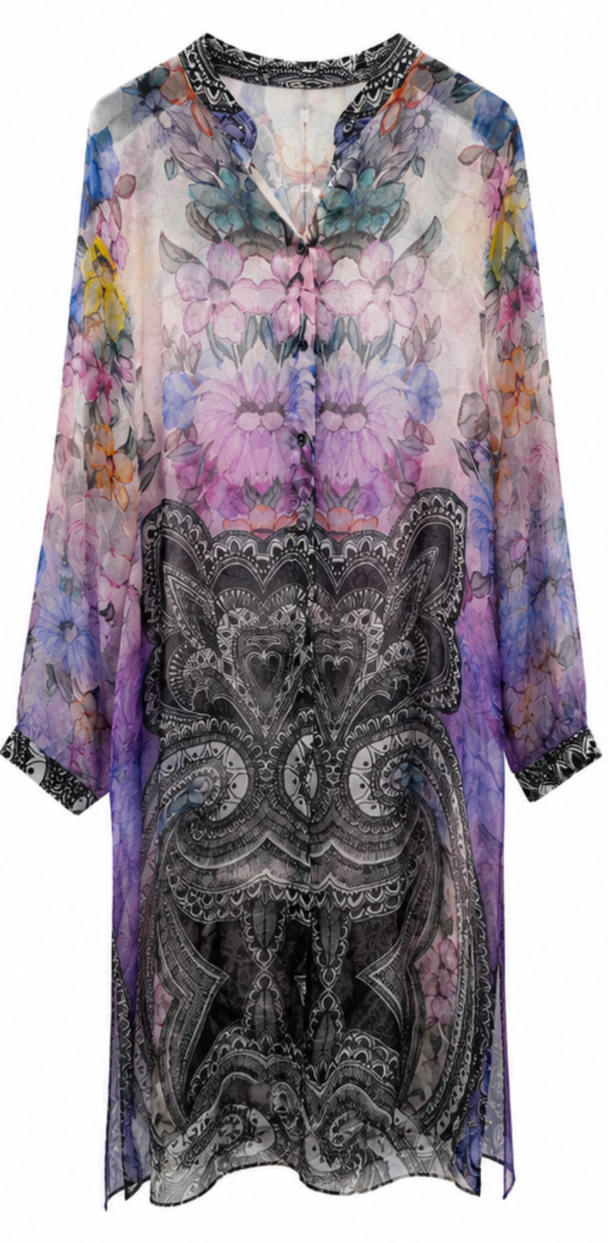 Vestido/Túnica Kaftán Boho Floral Malva