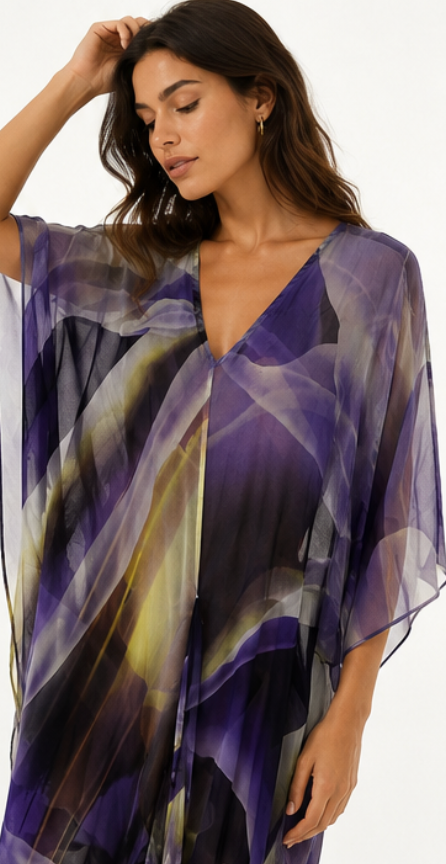 Kaftán de Gasa Estampado Iris | Morado