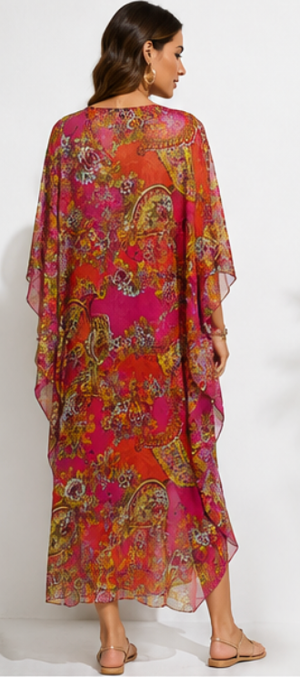 Vestido Kaftán Estampado Fucsia & Coral