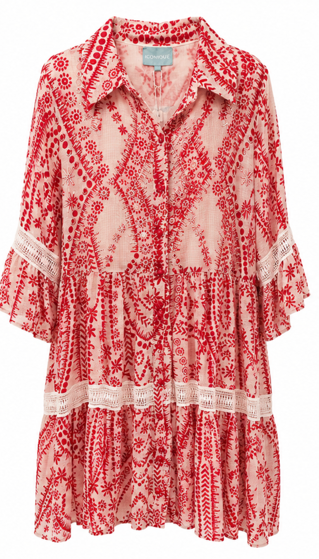 Vestido Camisero Boho Coral con Encaje
