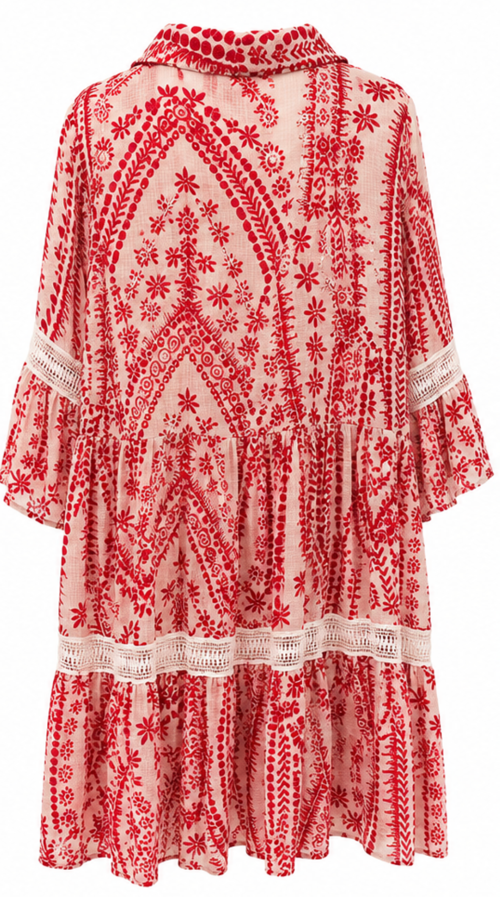 Vestido Camisero Boho Coral con Encaje