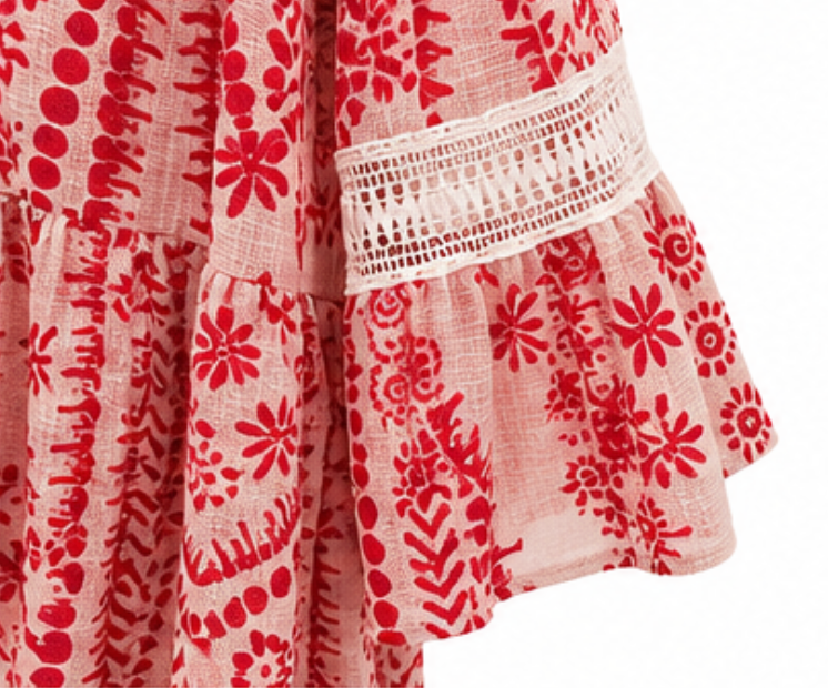 Vestido Camisero Boho Coral con Encaje