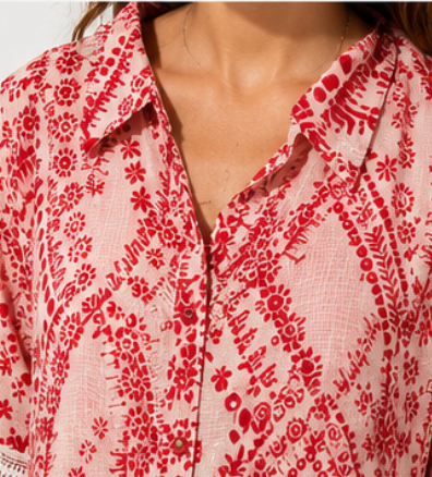 Vestido Camisero Boho Coral con Encaje